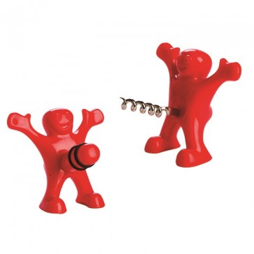 Happy Man Wine Bottle Stopper & Corkscrew Set