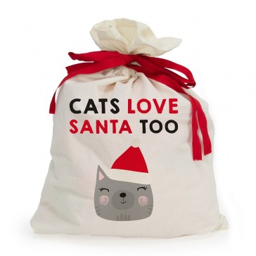 Cat Love Santa Too Canvas Santa Sack