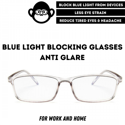 Blue Light Blocking Glasses - Digital Eyewear -Transparent Grey Slim Square